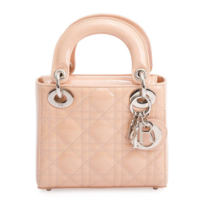 Christian Dior Neutral Cannage Patent Leather Mini Lady Dior Bag