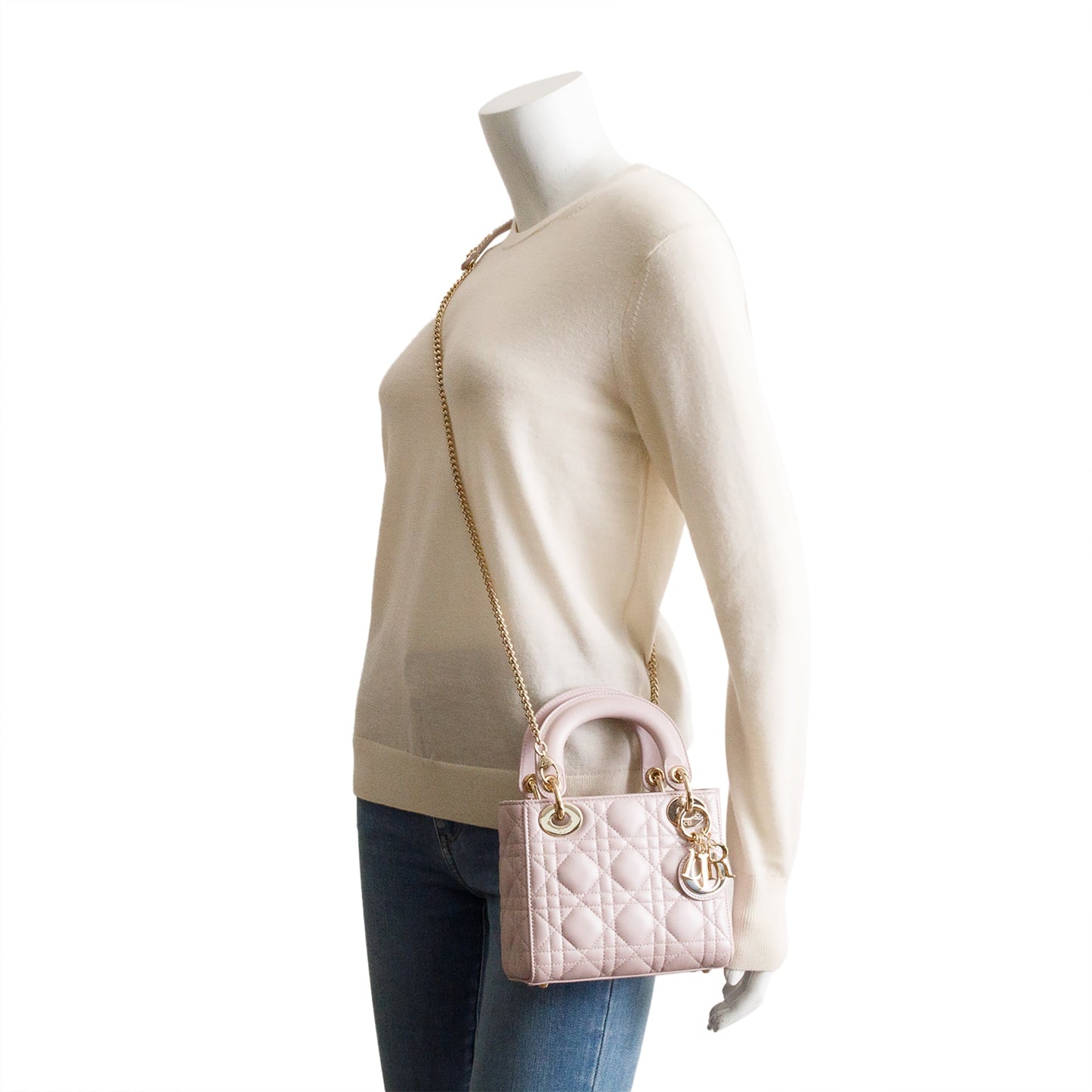Christian Dior Pink Iridescent Cannage Leather Mini Lady Dior Bag