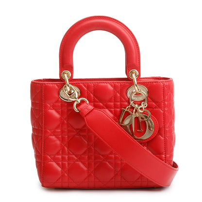 Christian Dior Red Cannage Lambskin Leather Small Lady Dior My AbCDior Bag