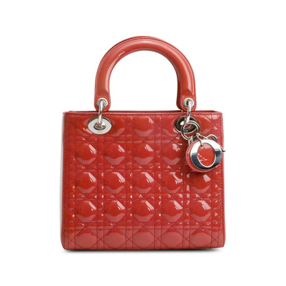 Christian Dior Red Cannage Patent Leather Small Lady Dior Bag