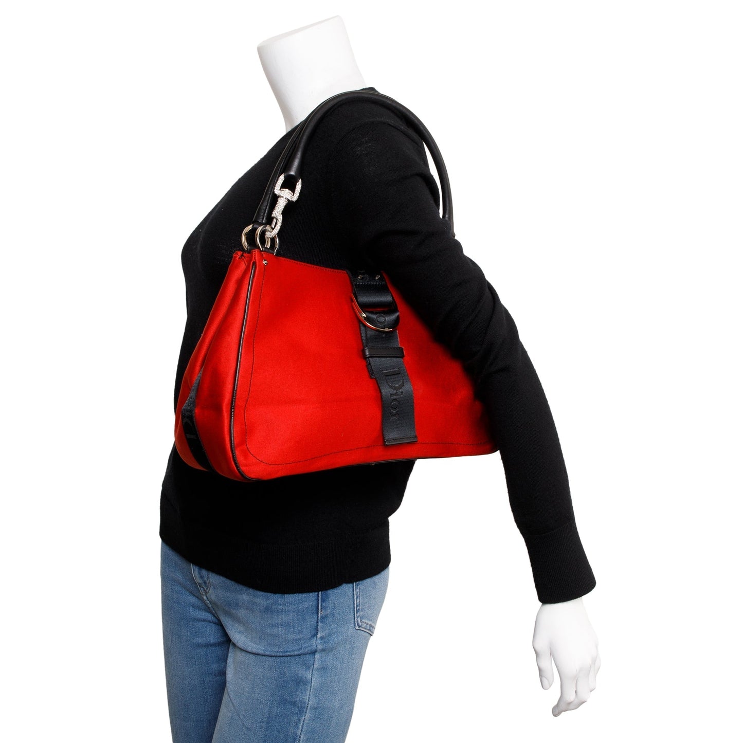 Christian Dior Red Satin Crystal Embellished Hardcore Shoulder Bag