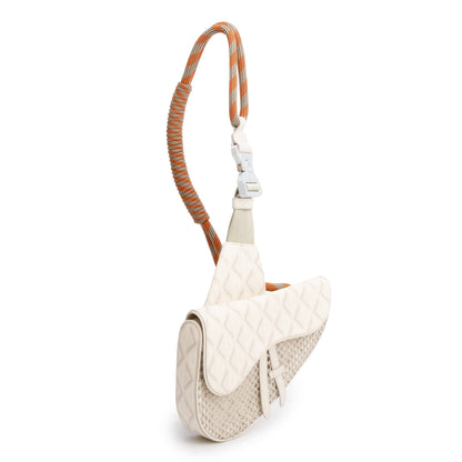 Christian Dior White CD Diamond Coated Canvas Nautic Saddle Crossbody Bag