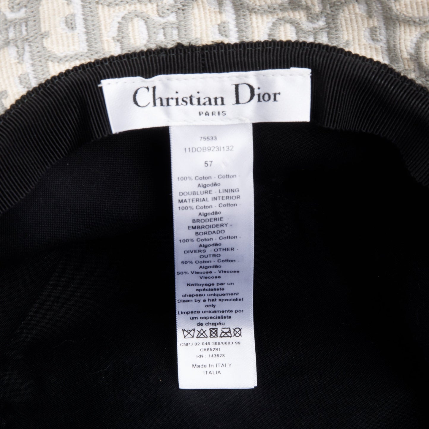 Christian Dior White/Gray Embroidery Oblique Small Brim Bucket Hat