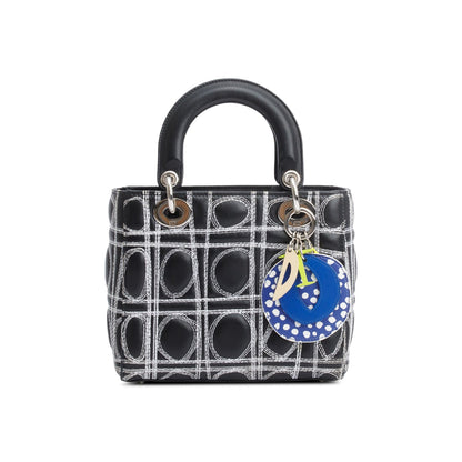 Christian Dior X Daniel Gordon Black Cannage Lambskin Leather Small Lady Dior Art Bag