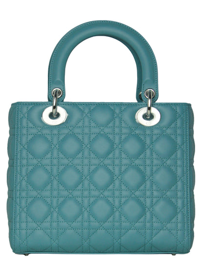 Christian Dior Blue Leather Cannage Quilted Medium Lady Dior Bag