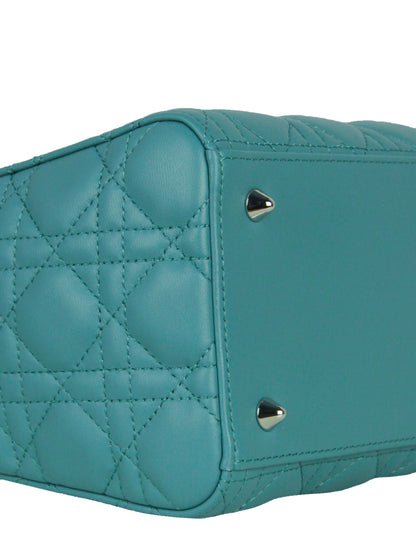 Christian Dior Blue Leather Cannage Quilted Medium Lady Dior Bag