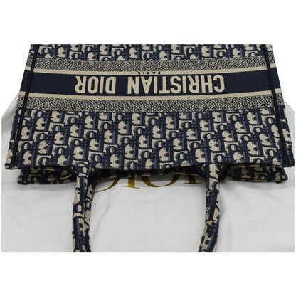 CHRISTIAN DIOR Book Medium Oblique Embroidery Tote Bag Blue