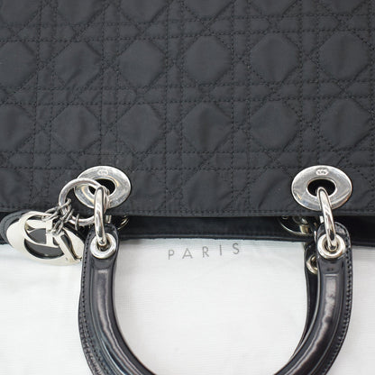 CHRISTIAN DIOR Lady Dior Nylon Cannage Canvas Tote Bag Black