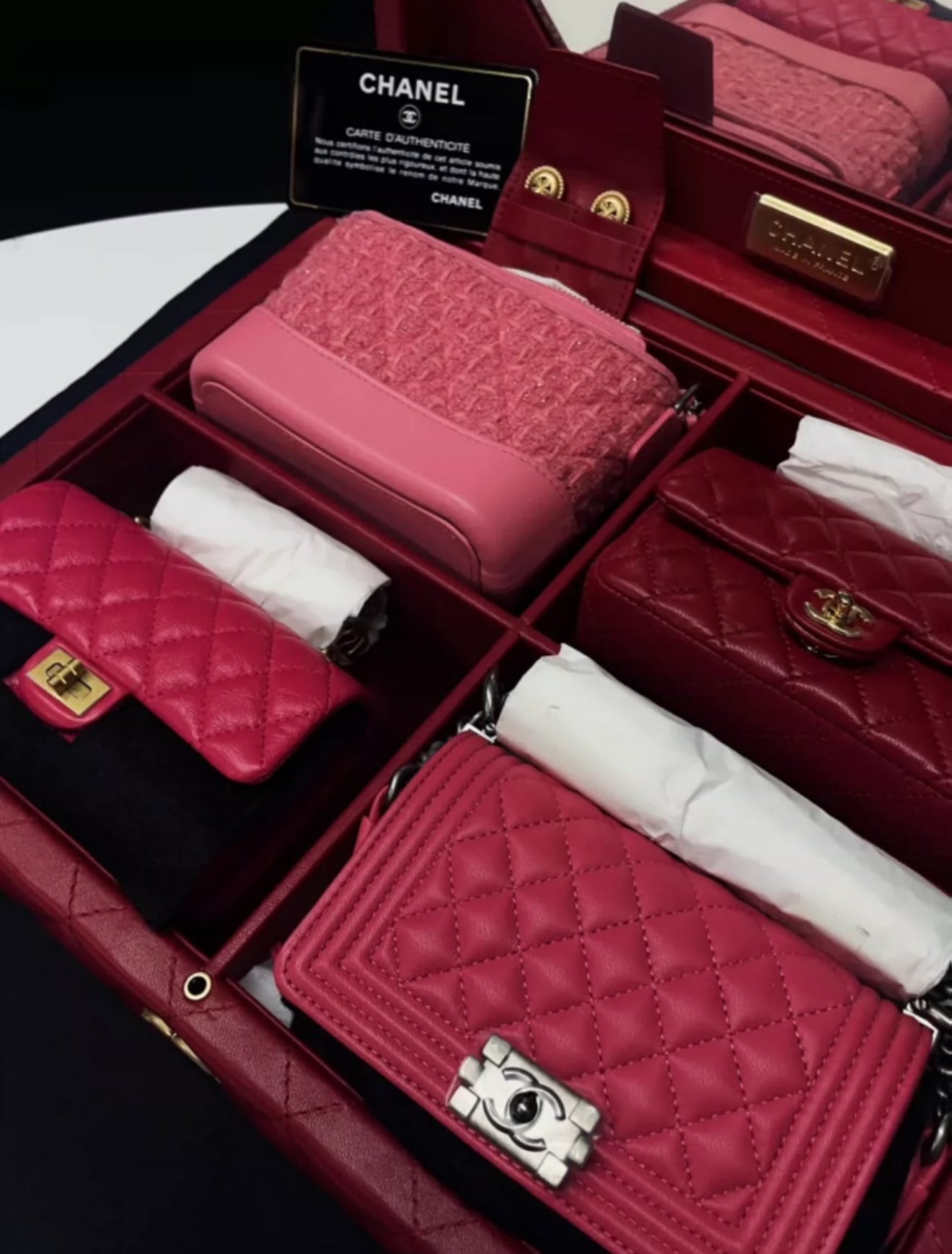 Chanel Set Of 4 Pink Mini Bags With Quilted Trunk