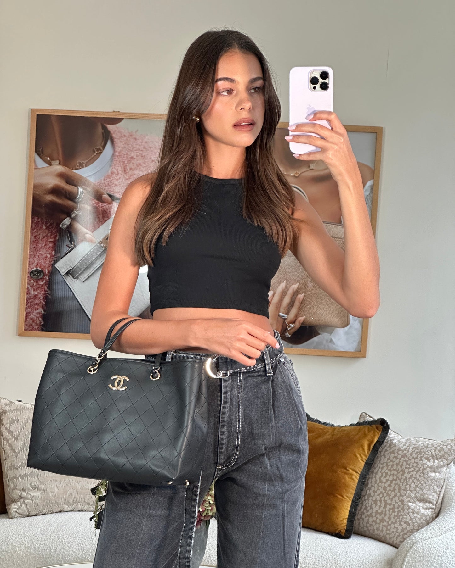 Chanel Quilted Calfskin Leather Black Tote