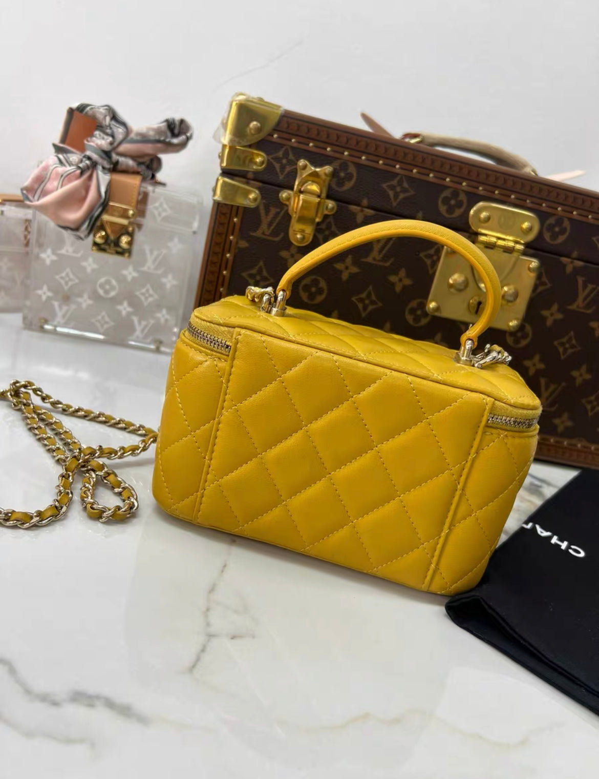 Chanel Vanity Lambskin Gold Shoulder Bag