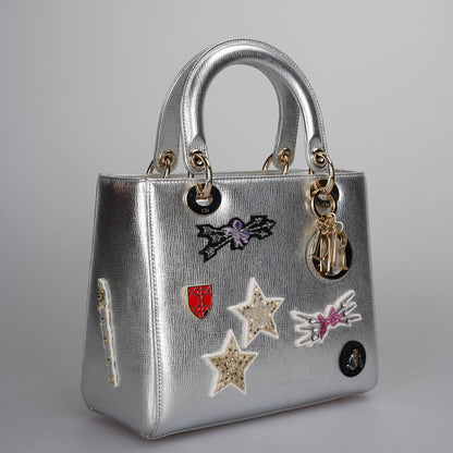 Christian Dior Leather Lady Dior Shoulder Bag In Silver Limited Edition