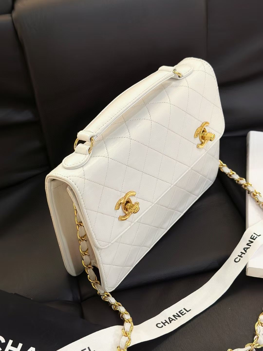 Chanel Timeless Classic Cc Double Turn Lock Bag White