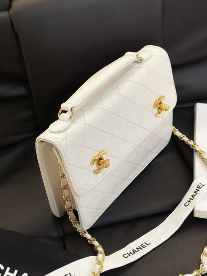 Chanel Timeless Classic Cc Double Turn Lock Bag White