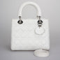 Christian Dior White Medium Lady Dior Bag In Cannage Lambskin Leather With Silver Hardware