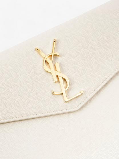 Saint Laurent Uptown Clutch Blanc Grained Leather