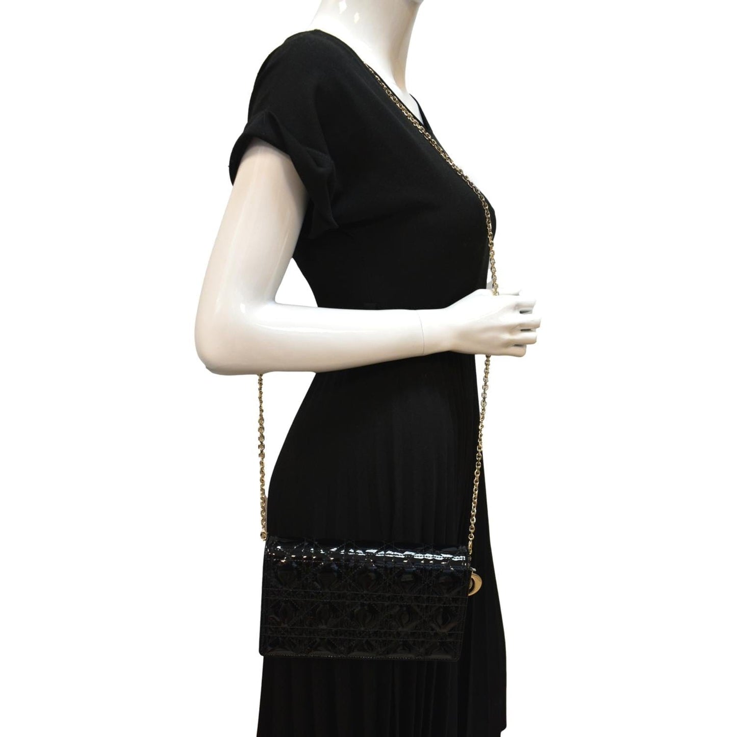 CHRISTIAN DIOR The Lady Dior Leather Chain Pouch Bag Black