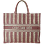 CHRISTIAN DIOR Book Stripe Embroidered Canvas Tote Bag Pink