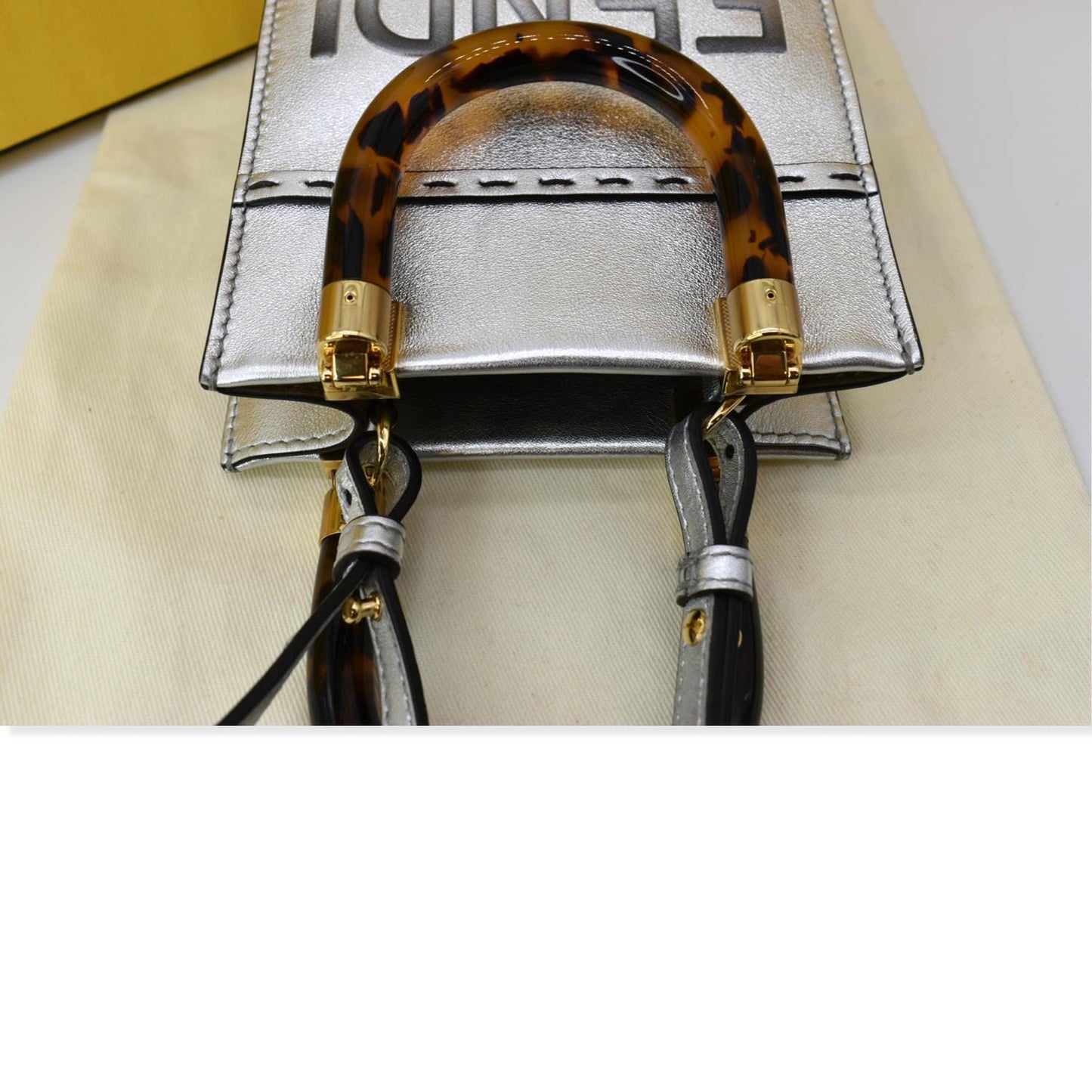 Fendi Sunshine Leather Silver Tote Bag