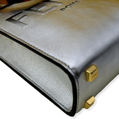 Fendi Sunshine Leather Silver Tote Bag