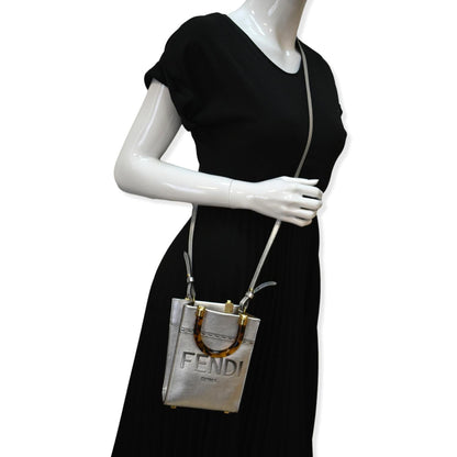 Fendi Sunshine Leather Silver Tote Bag