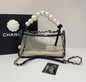 Chanel Lambskin Pvc Sand By The Sea Flap Bag With Pearl Strap