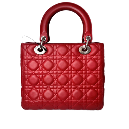 Lady Dior Medium Bag Red Lambskin Cannage Leather Without Strap