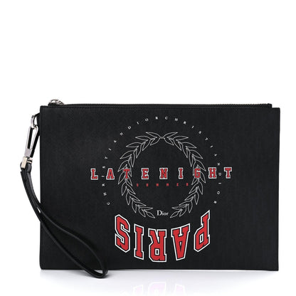 CHRISTIAN DIOR LATENIGHT PARIS CALFSKIN LEATHER CLUTCH WRISTLET