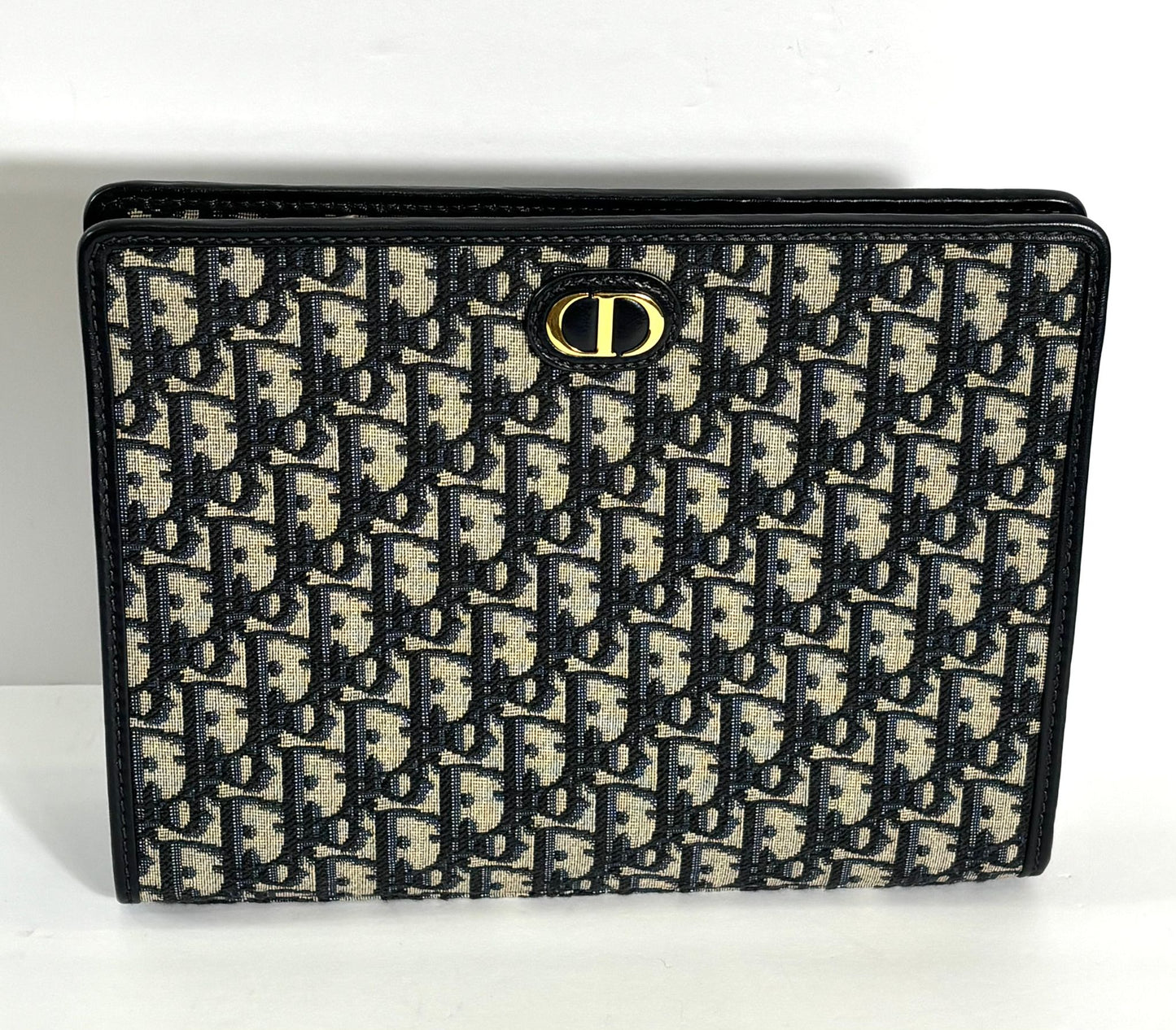 DIOR BLUE OBLIQUE CANVAS AND LEATHER 30 MONTAIGNE POUCH