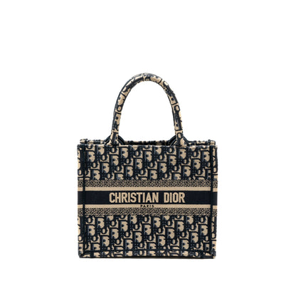 Dior small book tote blue oblique jacquard embroidery
