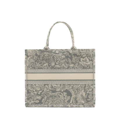 Dior Large Book Tote Ecru And Grey Toile De Jouy Embroidery