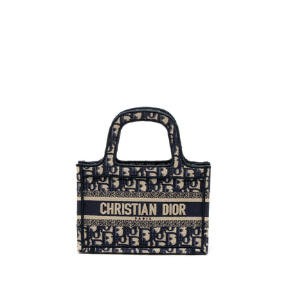 Dior Mini book Tote Blue Oblique Embroidery