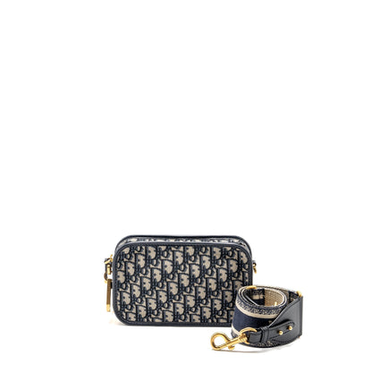 Dior Diorquake Pouch with Dior Shoulder Wide Strap Oblique Canvas Blue (Sell in a set)