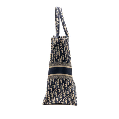Dior Large Book Tote Oblique Embroidery Ecru/Blue