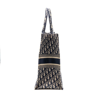 Dior Large Book Tote Oblique Embroidery Ecru/Blue