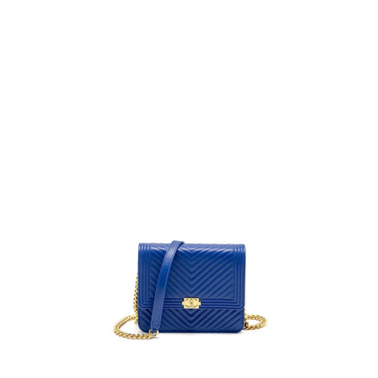 Chanel Boy Clutch with Chain Chervon Lambskin Blue GHW