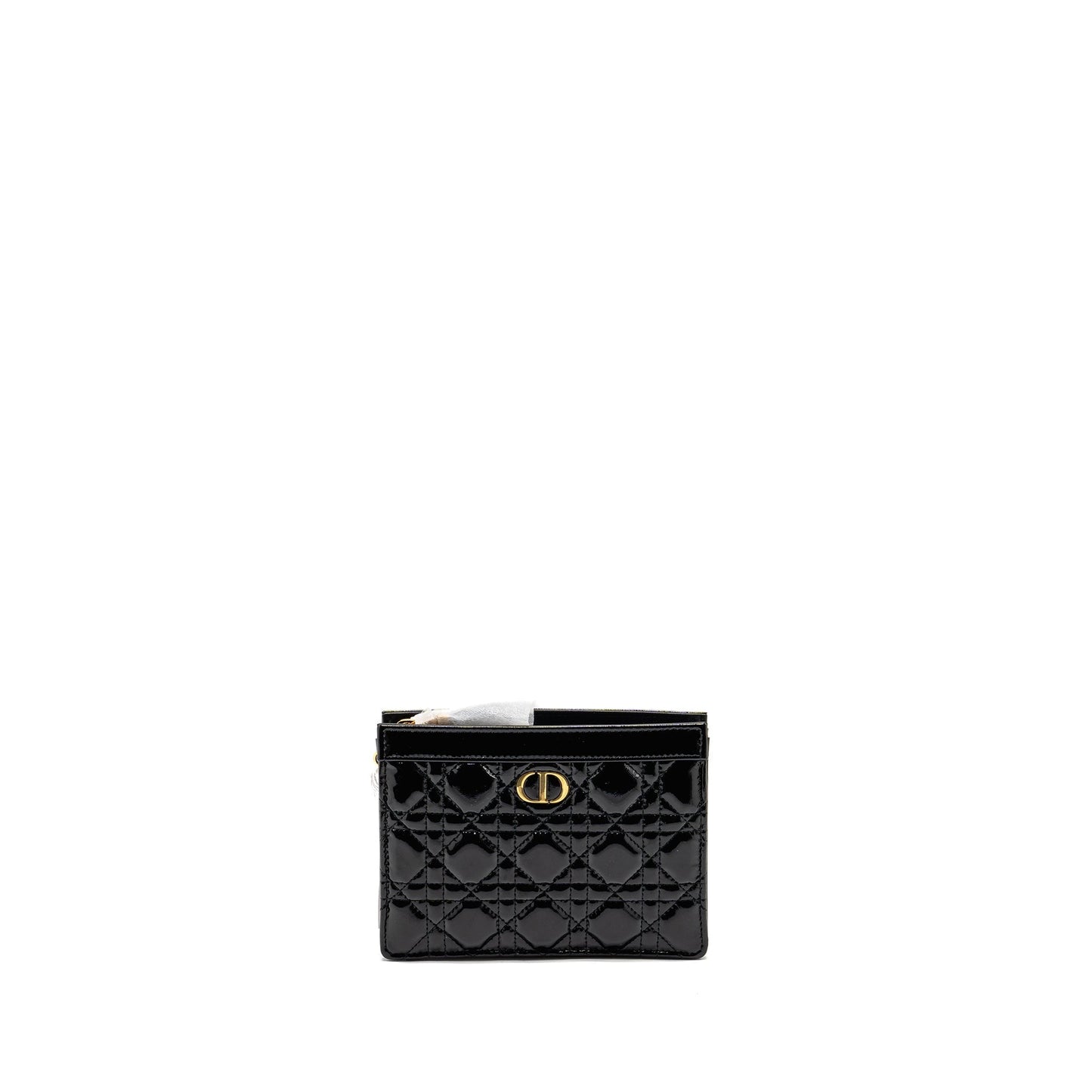 Dior Caro Pouch with Chain Patent Calfskin Black