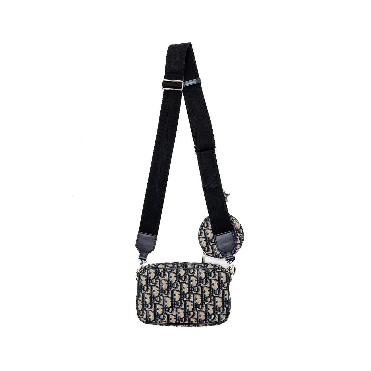 Dior 3 in 1 mini zipper pouch with strap blue jacquard