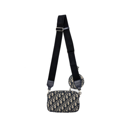 Dior 3 in 1 mini zipper pouch with strap blue jacquard