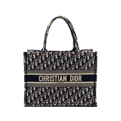 Dior medium book tote blue oblique emboidery
