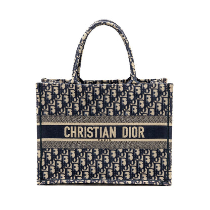 Dior Medium Book Tote Oblique Embroidery Ecru/Blue