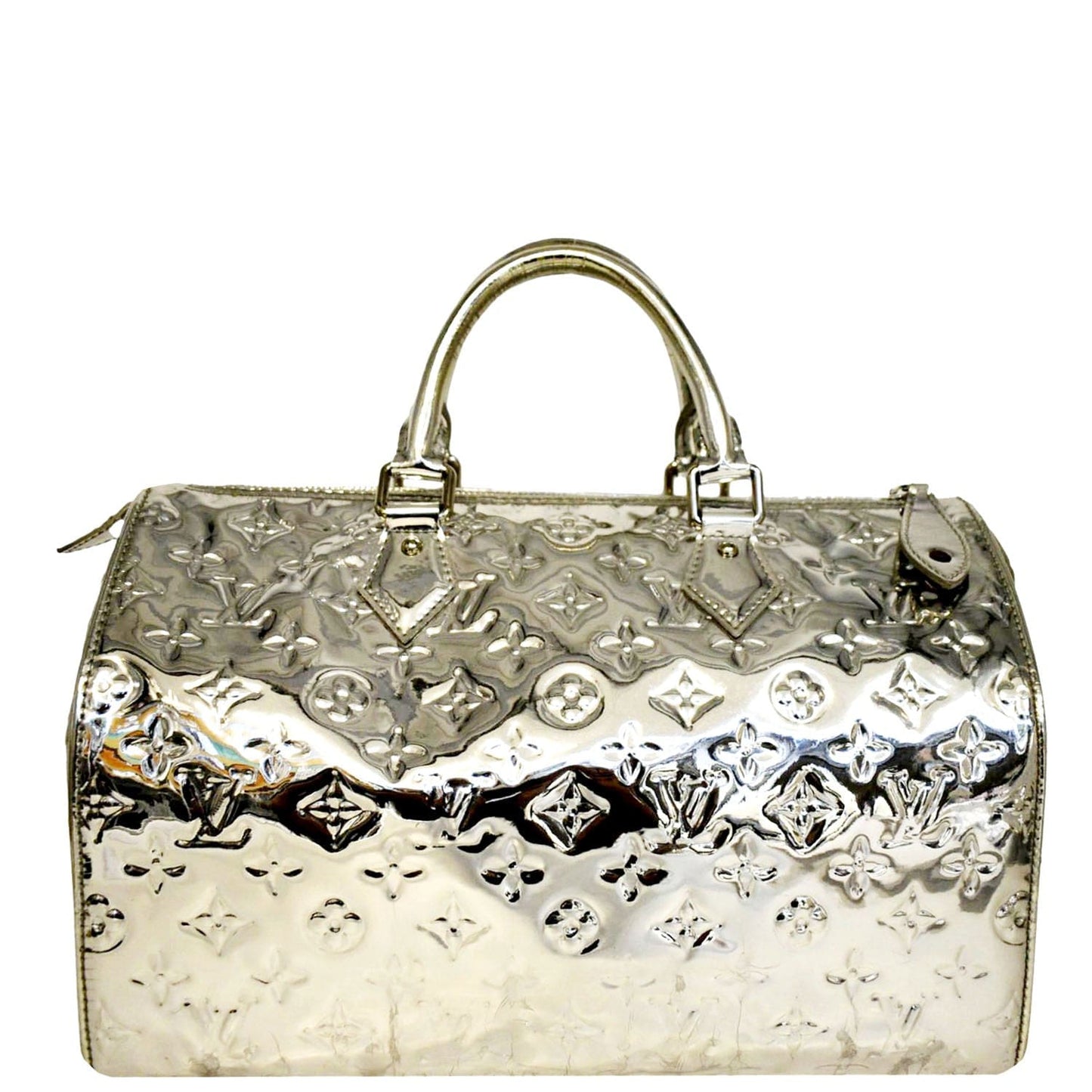 LOUIS VUITTON 30 Miroir Monogram Patent Leather Satchel Bag Metallic Silver