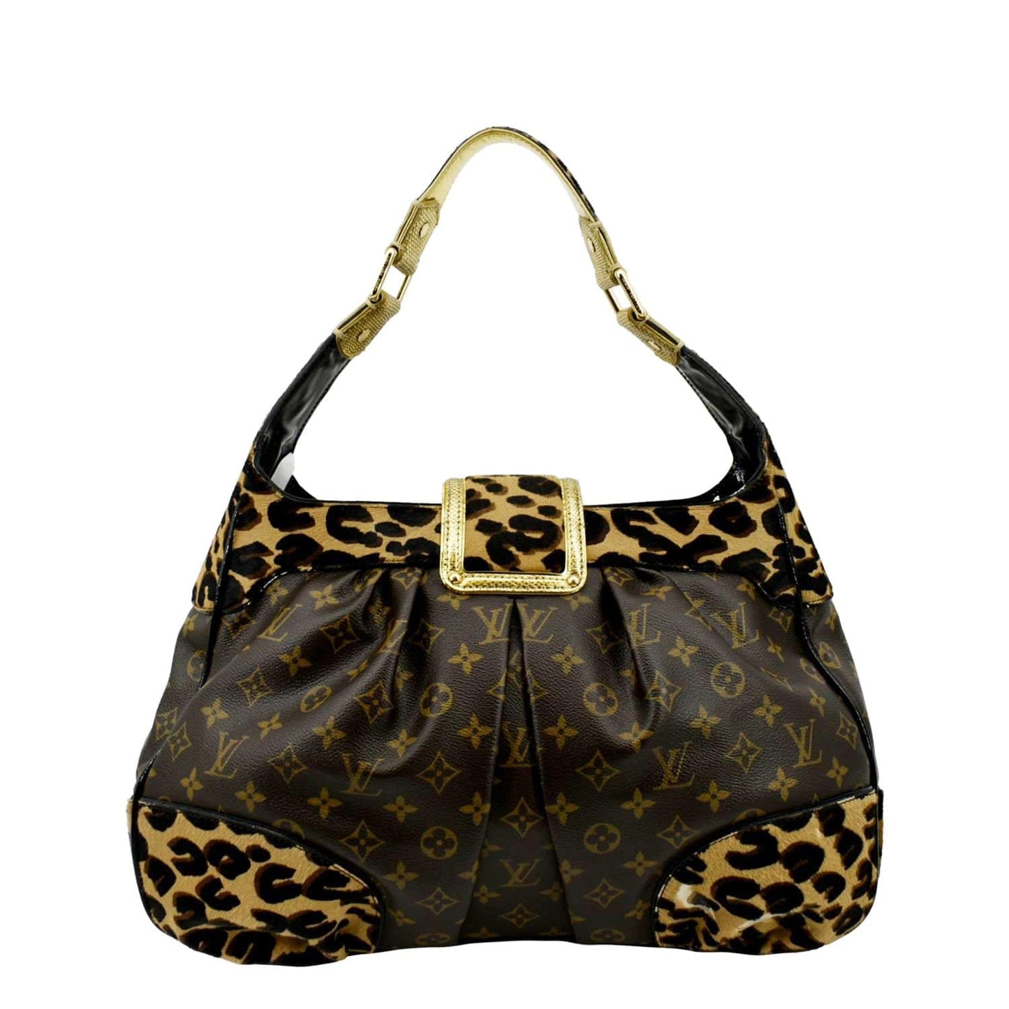 LOUIS VUITTON Polly Leopard Monogram Canvas Hobo Bag Brown