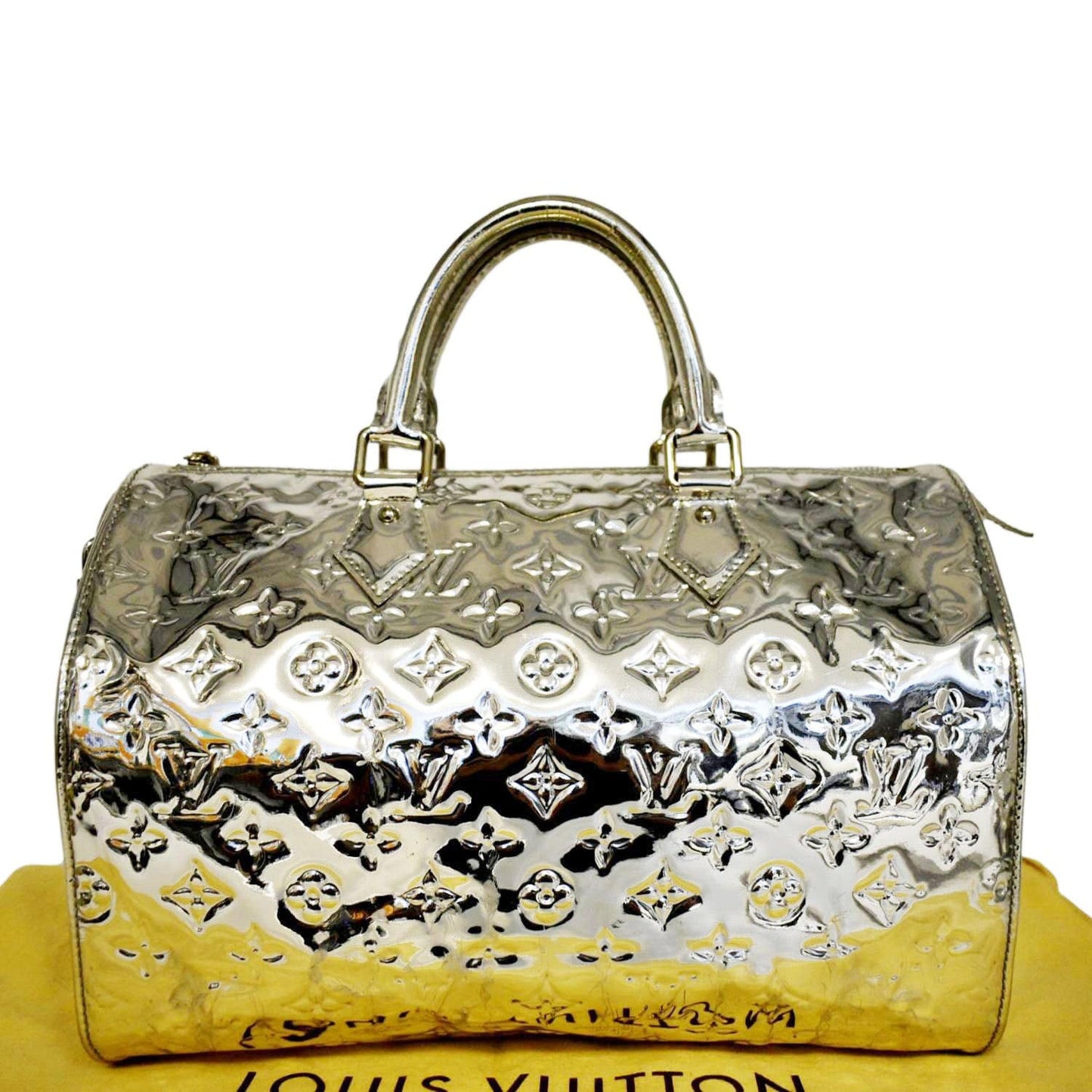 LOUIS VUITTON 30 Miroir Monogram Patent Leather Satchel Bag Metallic Silver