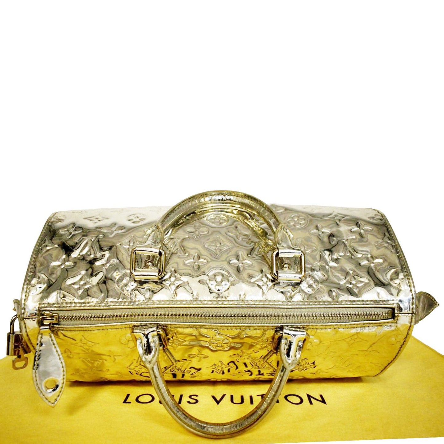LOUIS VUITTON 30 Miroir Monogram Patent Leather Satchel Bag Metallic Silver