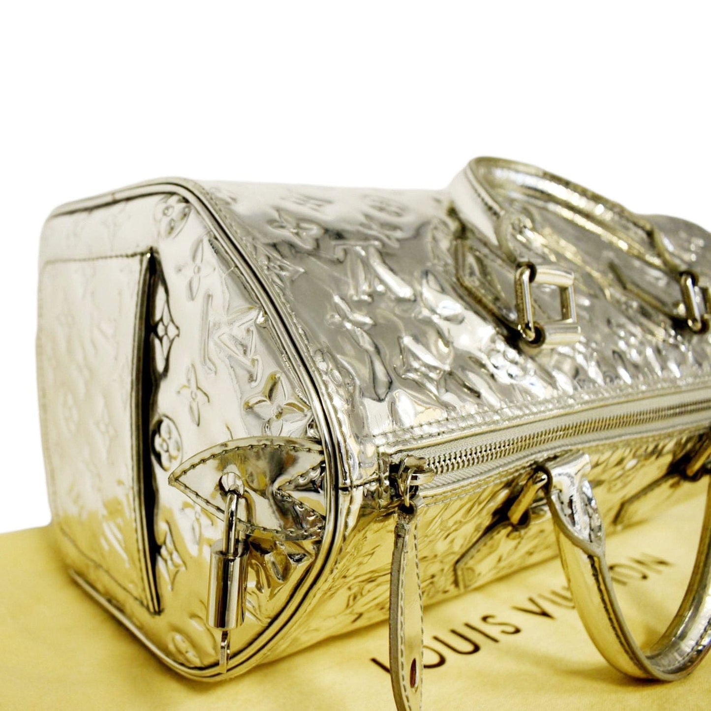 LOUIS VUITTON 30 Miroir Monogram Patent Leather Satchel Bag Metallic Silver
