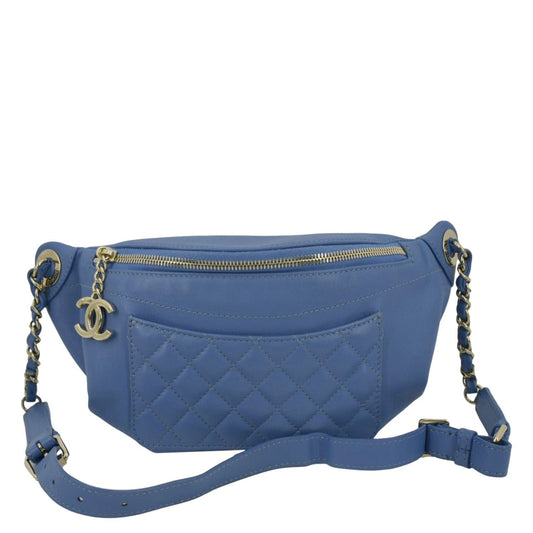 Chanel Bi Classic Quilted Lambskin Leather Waist Bag Blue