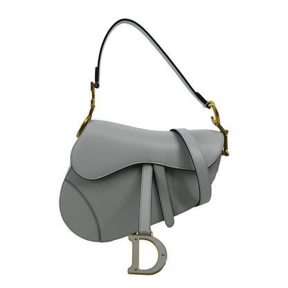 CHRISTIAN DIOR Saddle Smooth Calfskin Leather Satchel Shoulder Bag Placid Blue