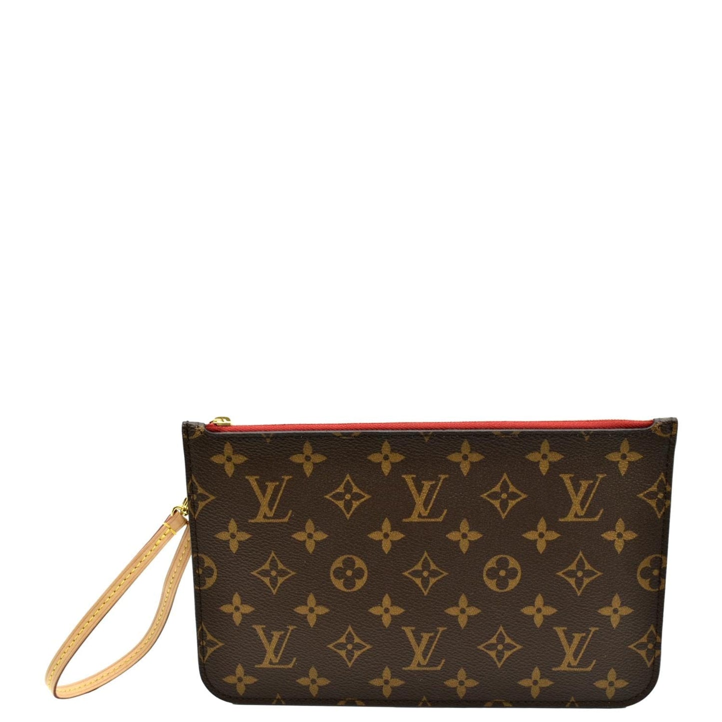 LOUIS VUITTON Neverfull Monogram Canvas Pochette Wristlet Pouch Cerise