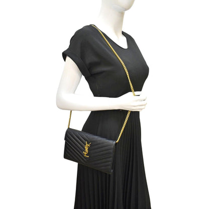 Saint Laurent Envelope Leather Black Shoulder Bag Style 14